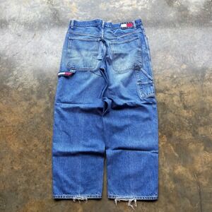 Vintage Tommy Hilfiger Carpenter Jeans Baggy Wide Leg Blue Denim Mens 38x32